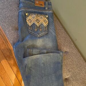 L&B Blue Boot Cut Jeans with Geometric Embroidery